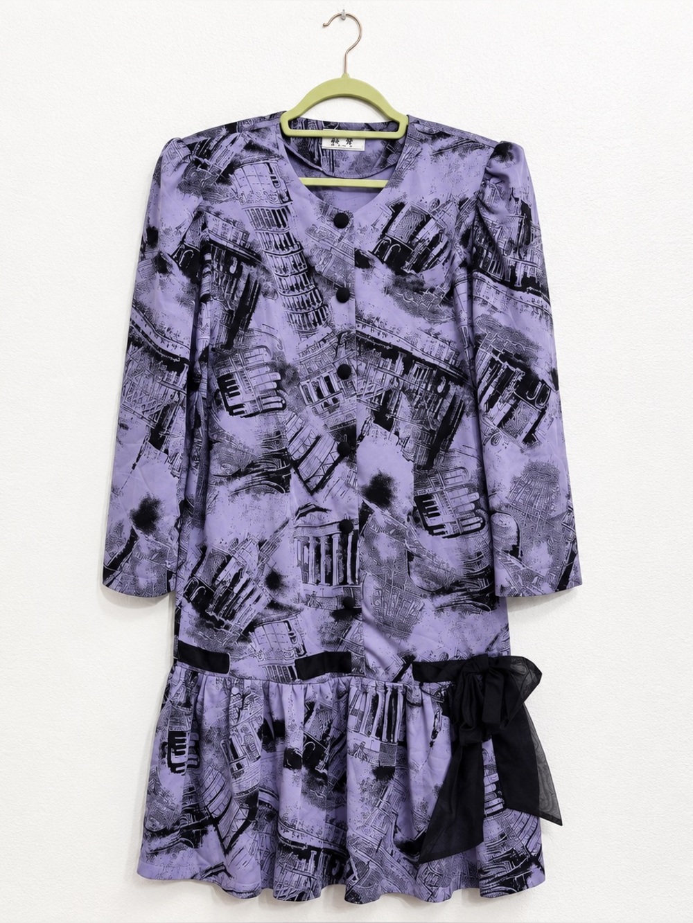 Asakusa Japan Novelty Print Drop Waist Vintage 1990s Dress Made in Japan Sz M